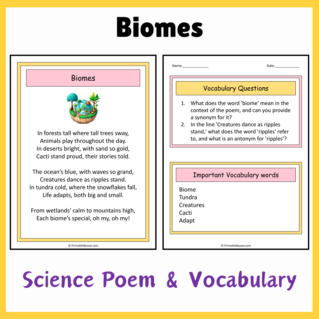 Biomes | Science Poem Reading Comprehension Activity