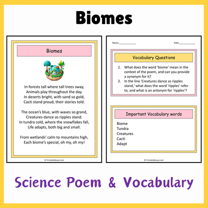 Biomes | Science Poem Reading Comprehension Activity