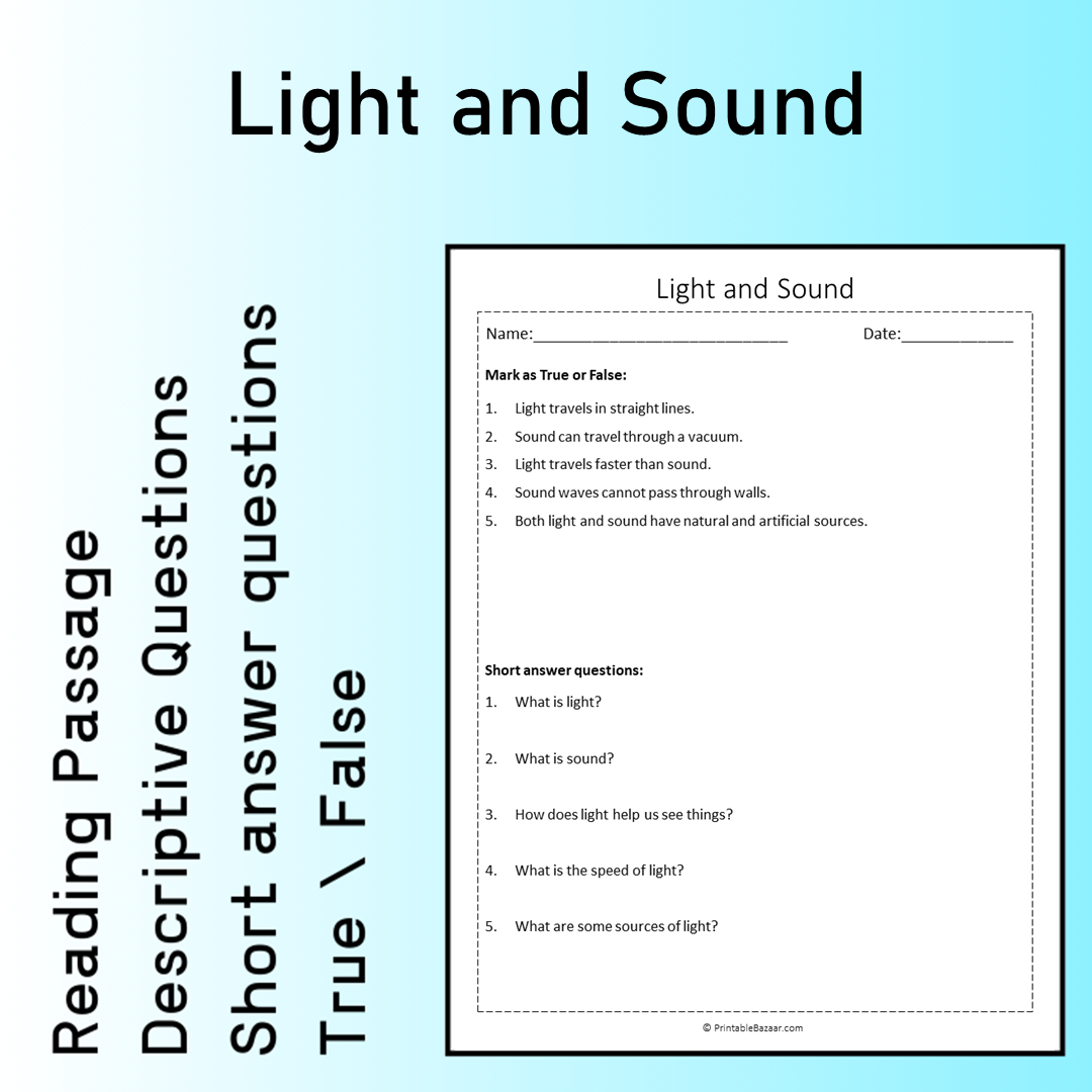 Light and Sound | Reading Comprehension Passage Printable Worksheet