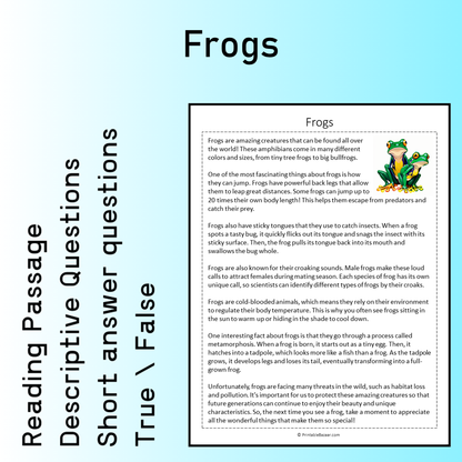 Frogs | Reading Comprehension Passage Printable Worksheet