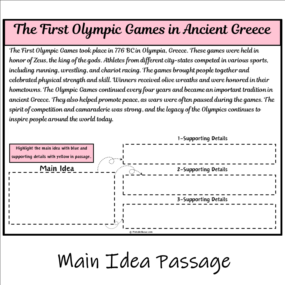 The First Olympic Games in Ancient Greece | Main Idea and Supporting Details Reading Passage and Questions