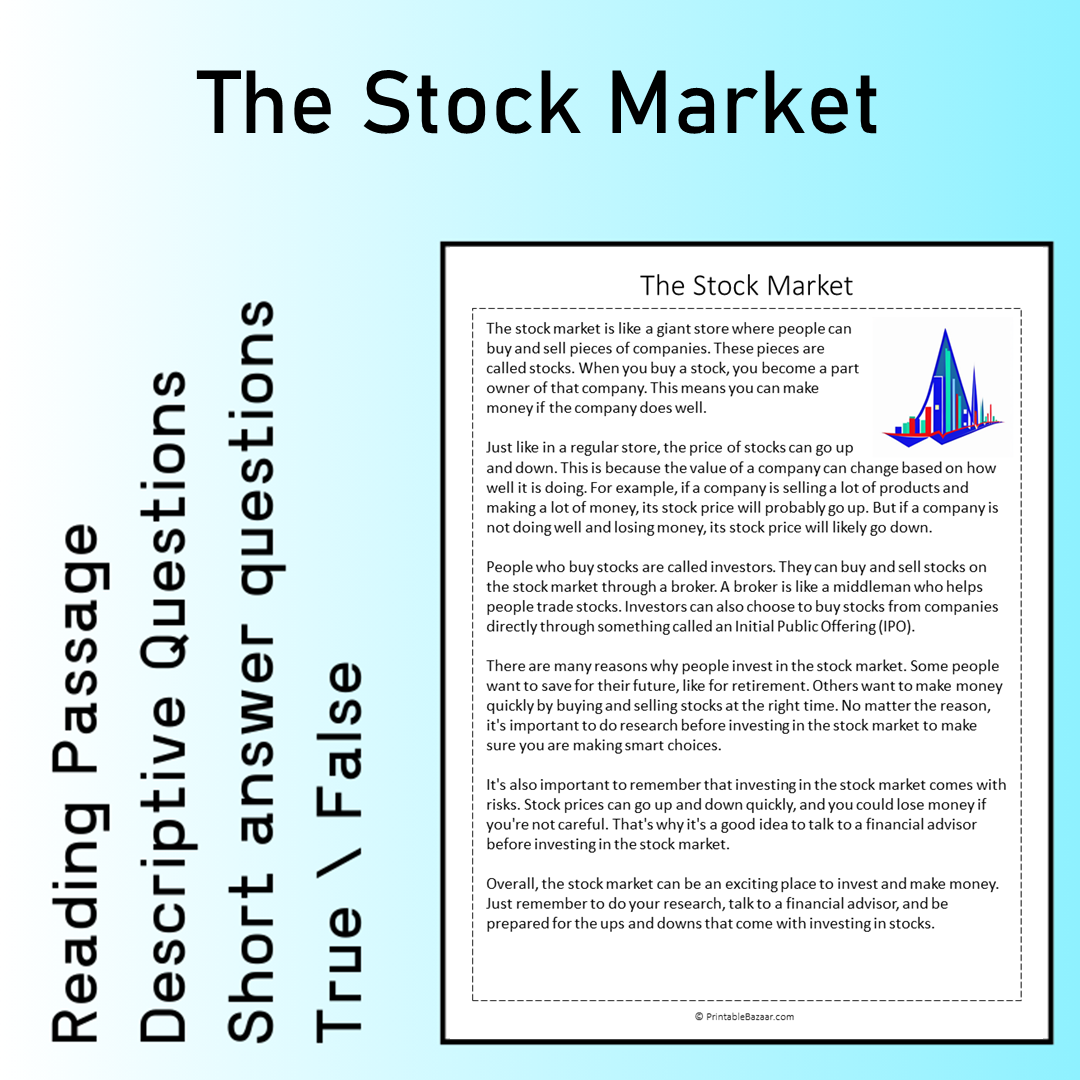 The Stock Market | Reading Comprehension Passage Printable Worksheet