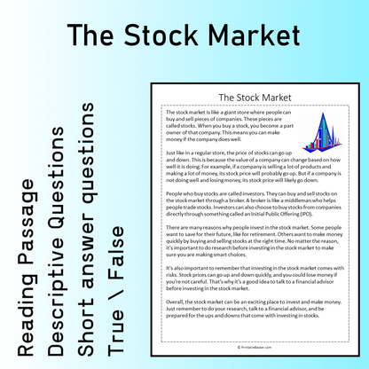 The Stock Market | Reading Comprehension Passage Printable Worksheet