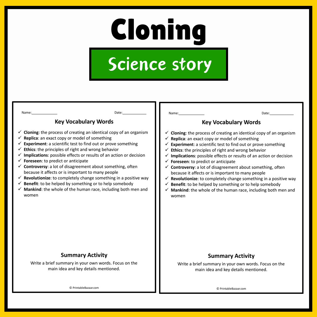 Cloning | Science Story Reading Comprehension Activity