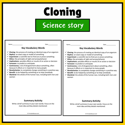 Cloning | Science Story Reading Comprehension Activity