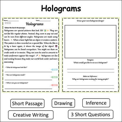 Holograms | Short Reading Comprehension Creative Worksheet