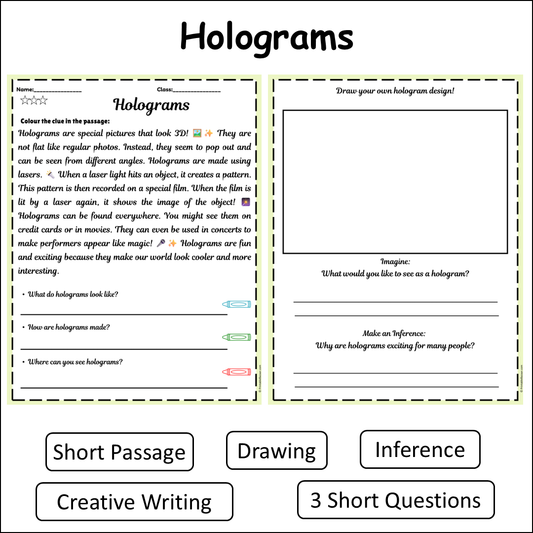 Holograms | Short Reading Comprehension Creative Worksheet