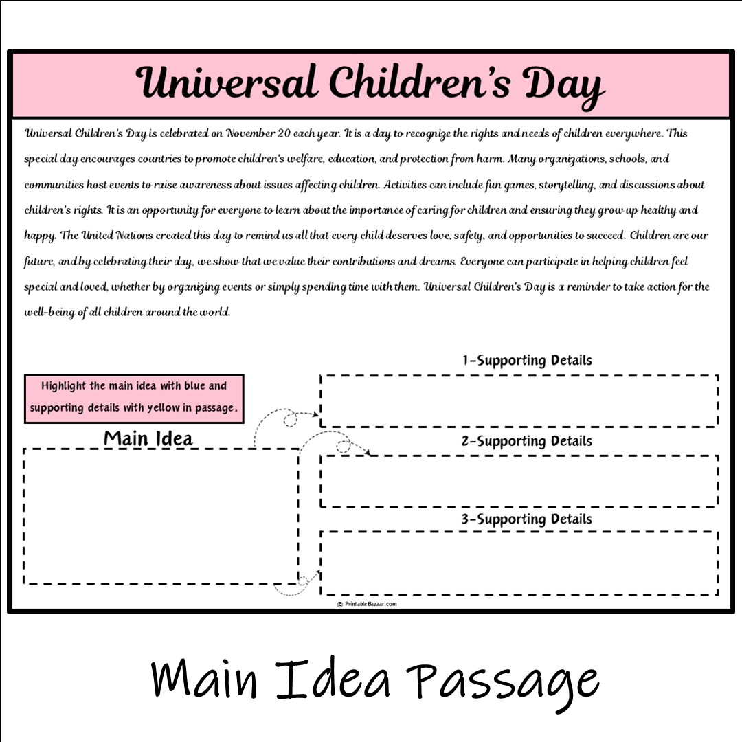 Universal Children’s Day | Main Idea and Supporting Details Reading Passage and Questions