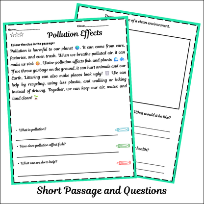 Pollution Effects | Short Reading Comprehension Creative Worksheet