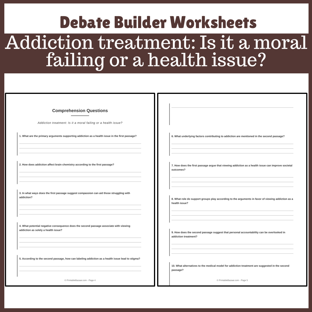 Addiction treatment: Is it a moral failing or a health issue? | Favour and Against Worksheet Printable Activity
