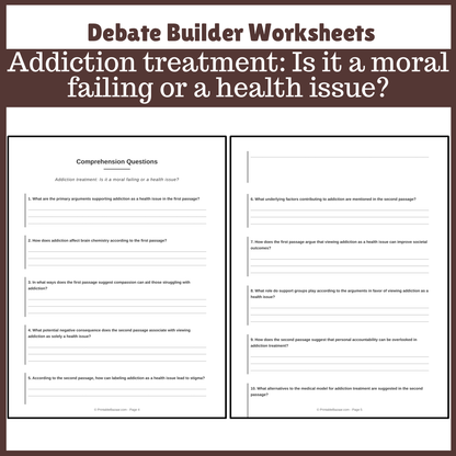 Addiction treatment: Is it a moral failing or a health issue? | Favour and Against Worksheet Printable Activity
