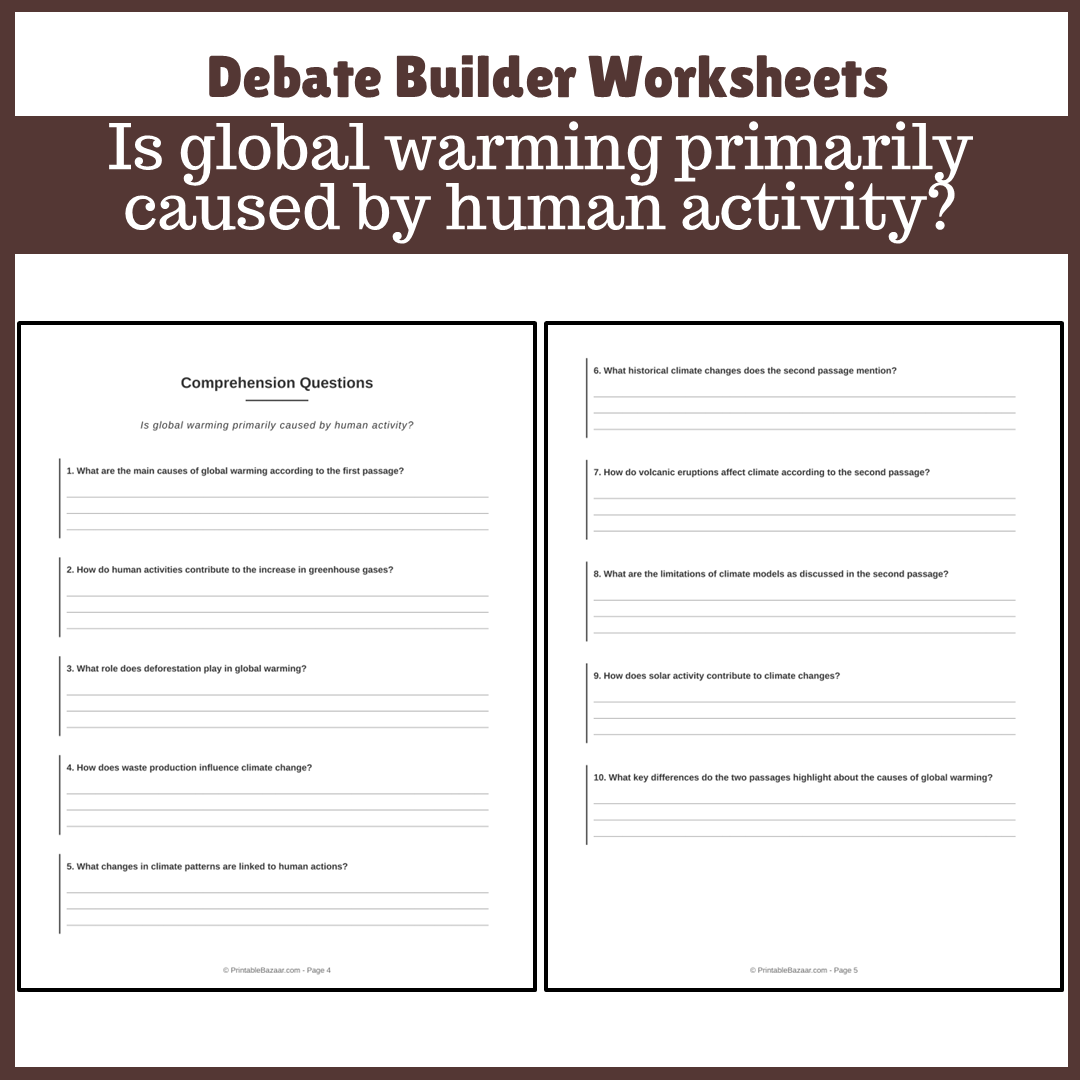 Is global warming primarily caused by human activity? | Favour and Against Worksheet Printable Activity