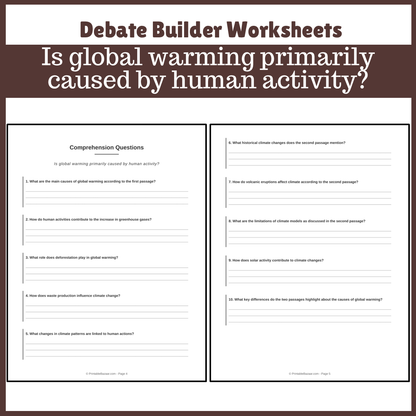 Is global warming primarily caused by human activity? | Favour and Against Worksheet Printable Activity