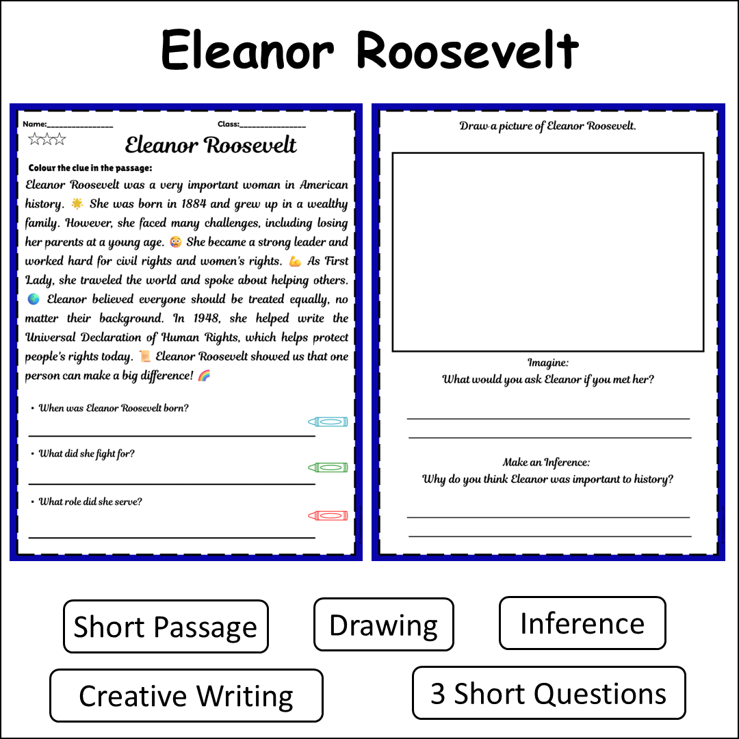 Eleanor Roosevelt | Short Reading Comprehension Creative Worksheet