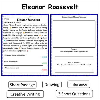 Eleanor Roosevelt | Short Reading Comprehension Creative Worksheet