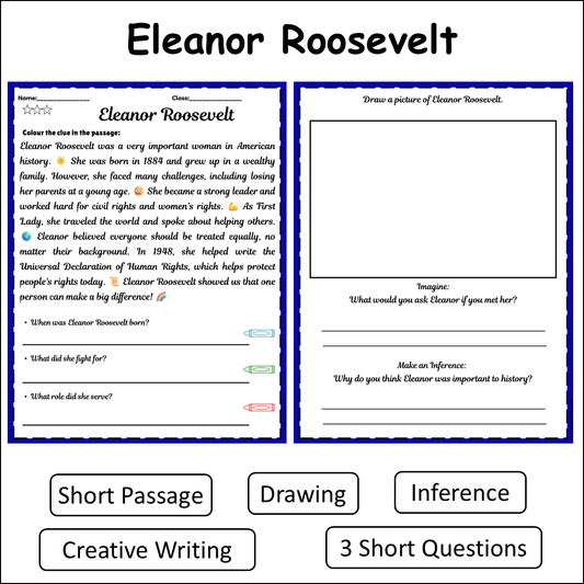 Eleanor Roosevelt | Short Reading Comprehension Creative Worksheet
