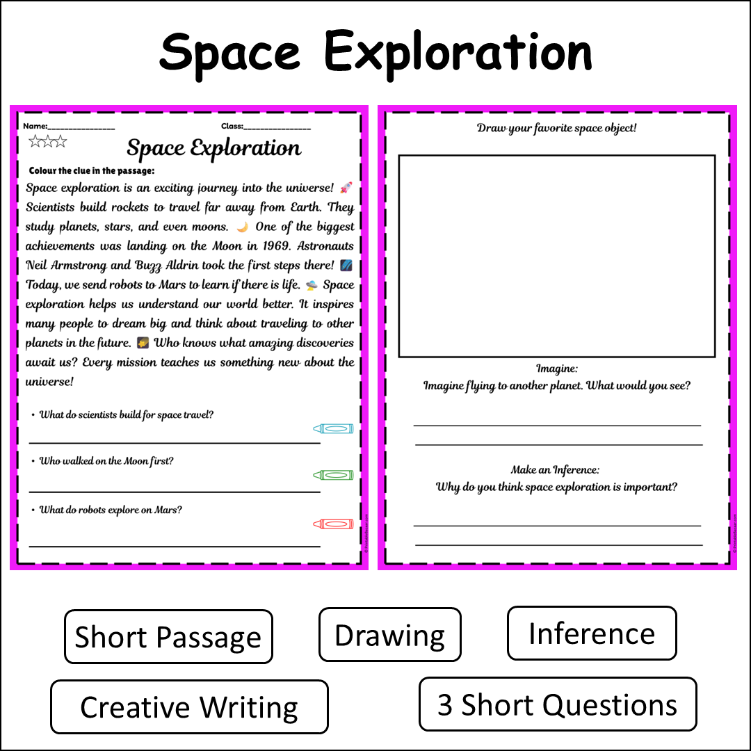 Space Exploration | Short Reading Comprehension Creative Worksheet