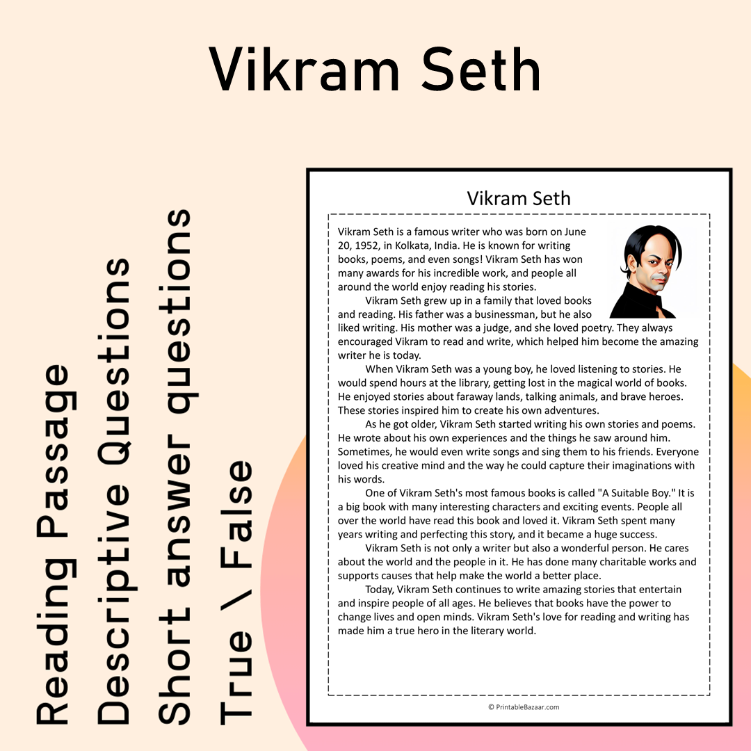 Vikram Seth | Reading Comprehension Passage Printable Activity