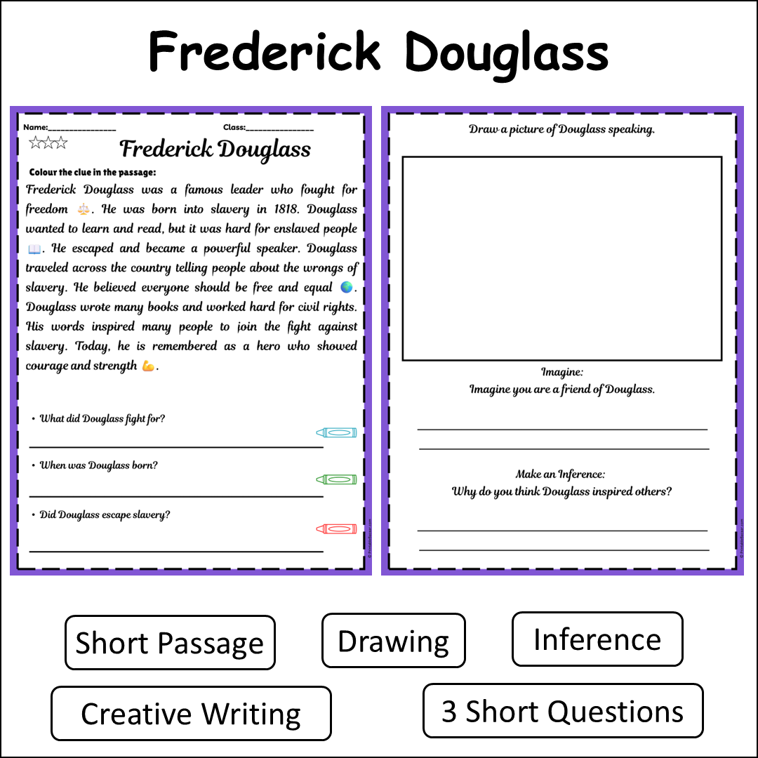 Frederick Douglass | Short Reading Comprehension Creative Worksheet