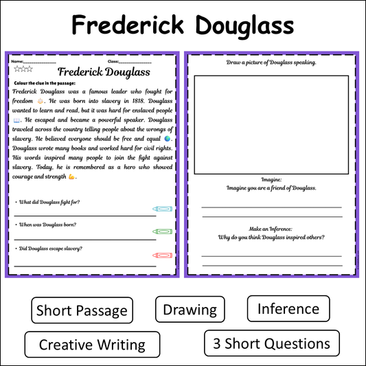 Frederick Douglass | Short Reading Comprehension Creative Worksheet