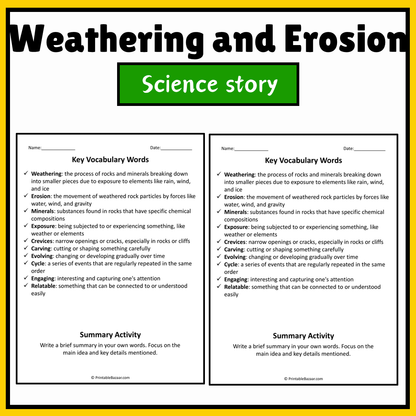 Weathering and Erosion | Science Story Reading Comprehension Activity