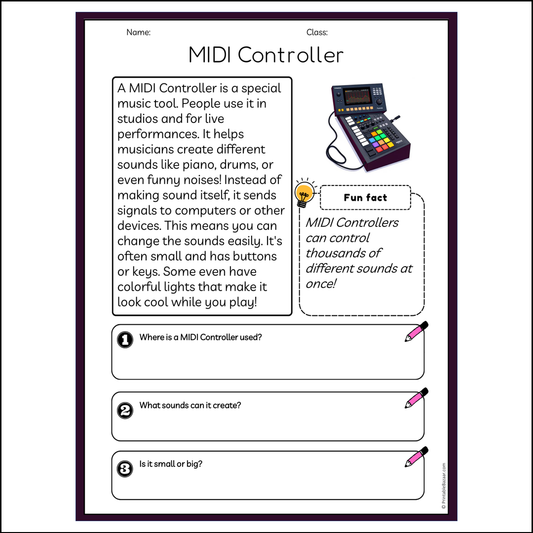 MIDI Controller | Reading Passage Comprehension Questions Writing Facts Worksheet