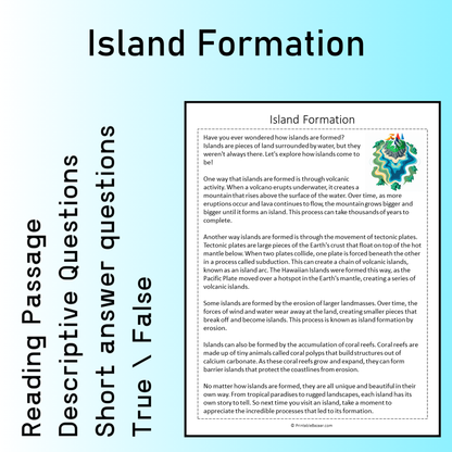 Island Formation | Reading Comprehension Passage Printable Worksheet