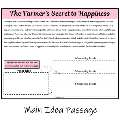 The Farmer’s Secret to Happiness | Main Idea and Supporting Details Reading Passage and Questions