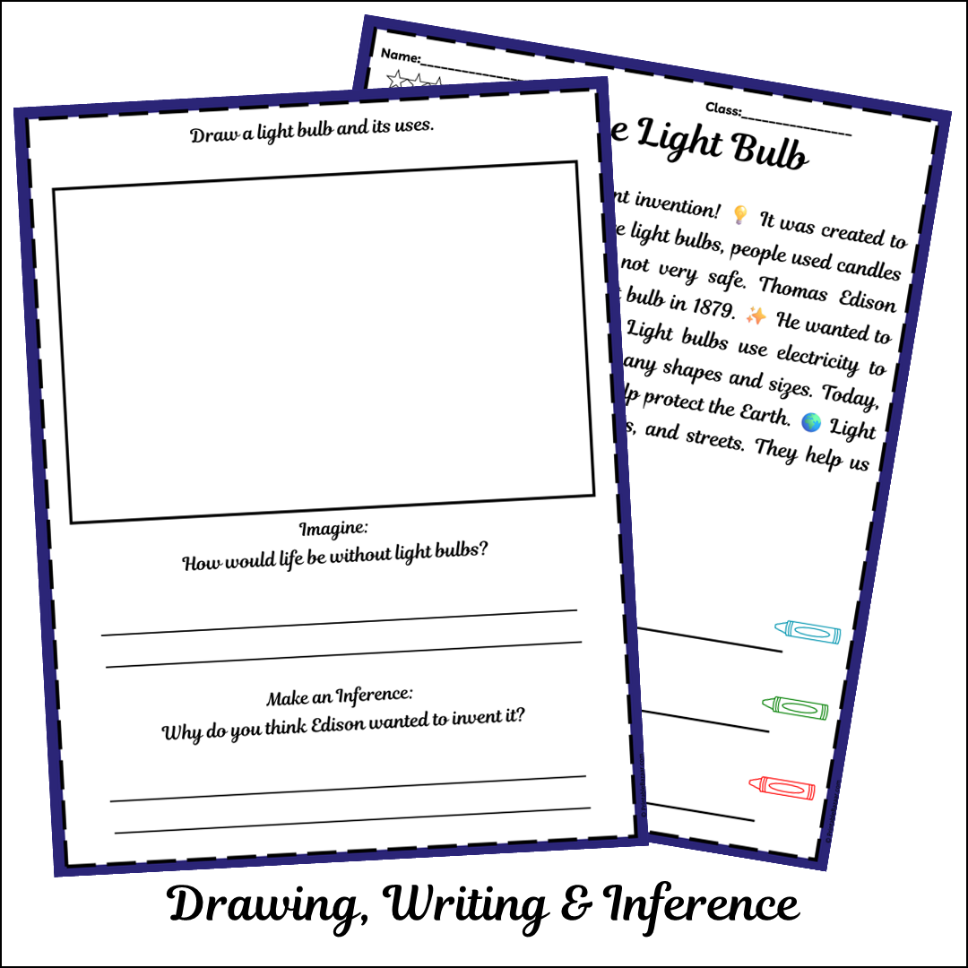 The Light Bulb | Short Reading Comprehension Creative Worksheet