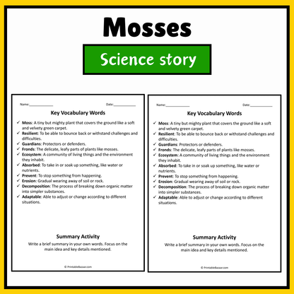 Mosses | Science Story Reading Comprehension Activity