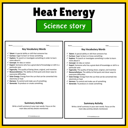 Heat Energy | Science Story Reading Comprehension Activity