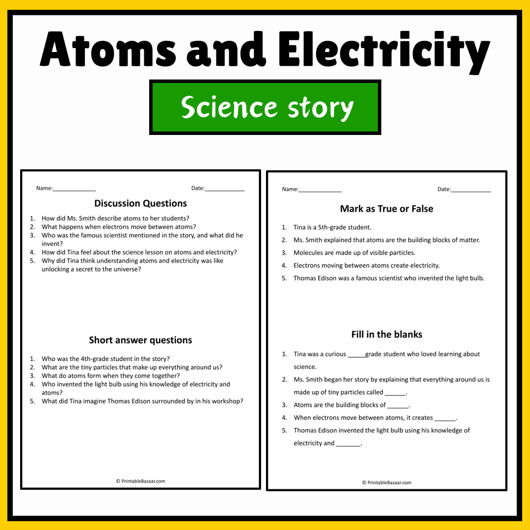 Atoms and Electricity | Science Story Reading Comprehension Activity