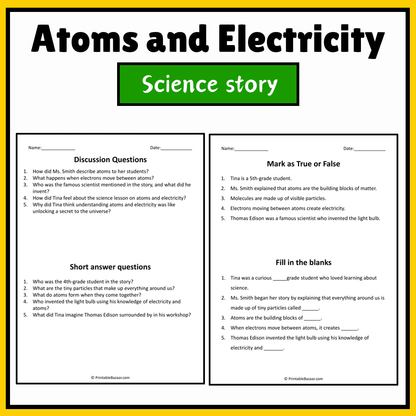 Atoms and Electricity | Science Story Reading Comprehension Activity