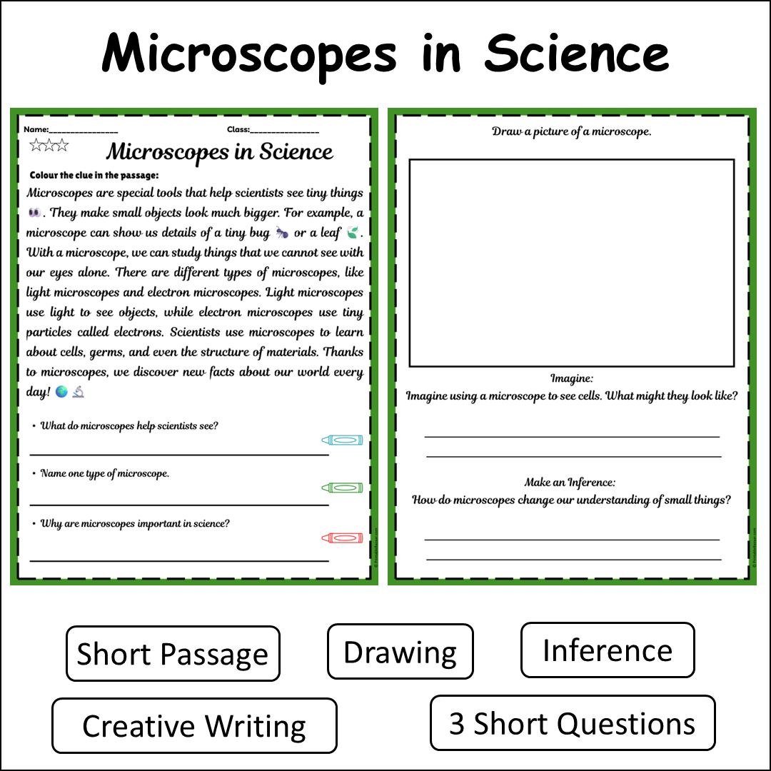 Microscopes in Science | Short Reading Comprehension Creative Worksheet