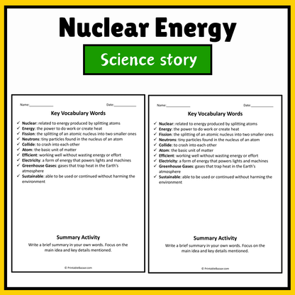 Nuclear Energy | Science Story Reading Comprehension Activity