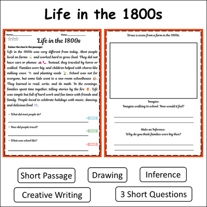 Life in the 1800s | Short Reading Comprehension Creative Worksheet