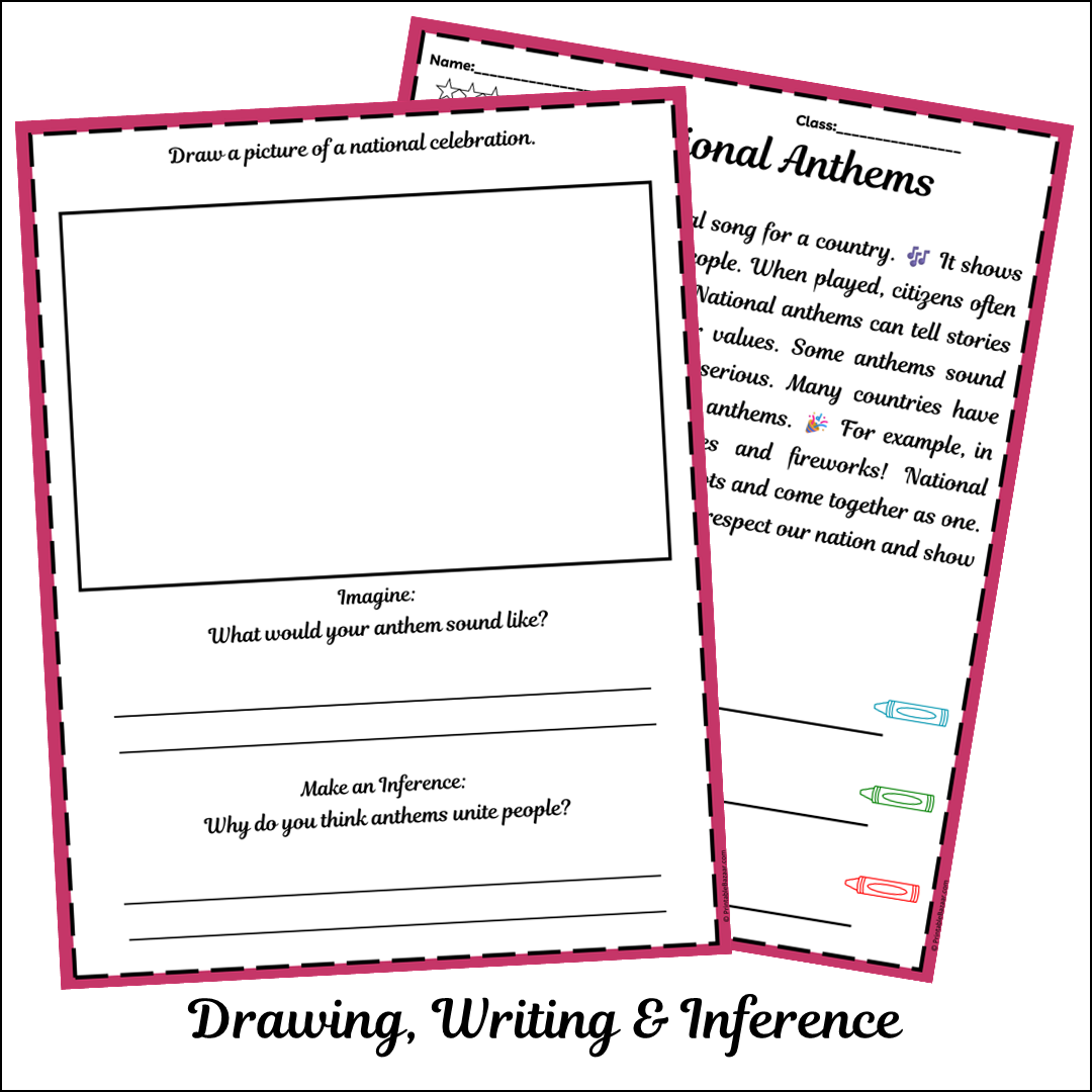 National Anthems | Short Reading Comprehension Creative Worksheet