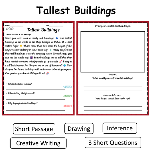 Tallest Buildings | Short Reading Comprehension Creative Worksheet