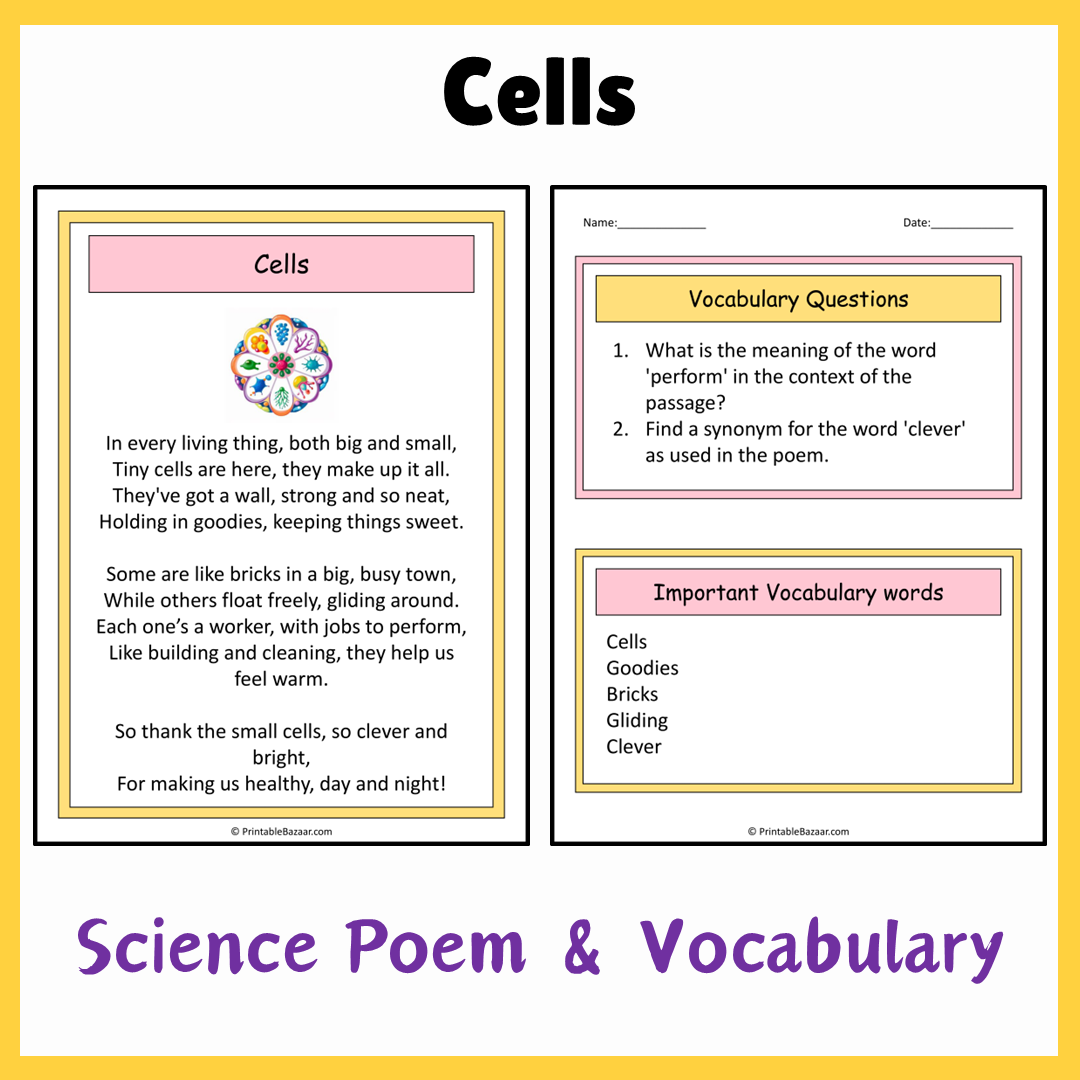 Cells | Science Poem Reading Comprehension Activity