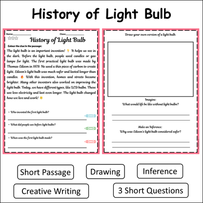 History of Light Bulb | Short Reading Comprehension Creative Worksheet