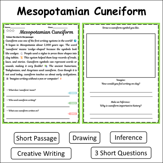 Mesopotamian Cuneiform | Short Reading Comprehension Creative Worksheet