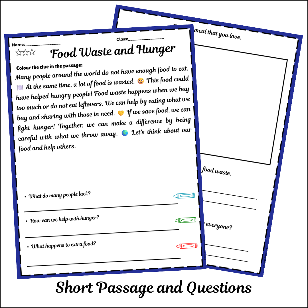 Food Waste and Hunger | Short Reading Comprehension Creative Worksheet