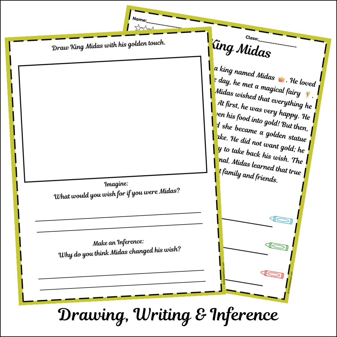 King Midas | Short Reading Comprehension Creative Worksheet