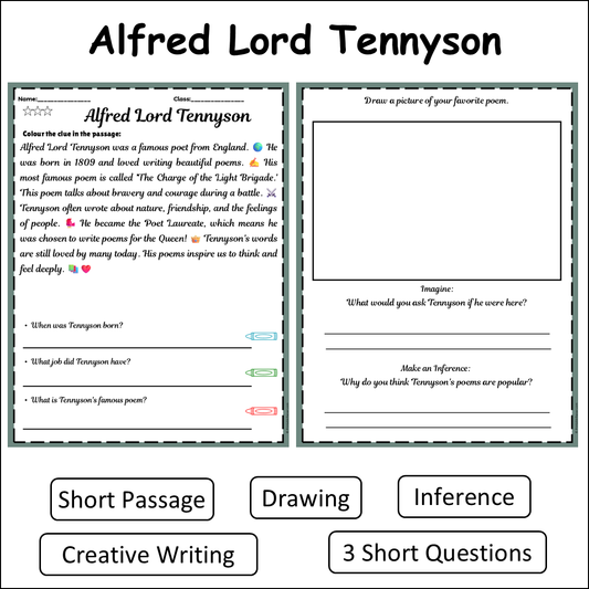 Alfred Lord Tennyson | Short Reading Comprehension Creative Worksheet