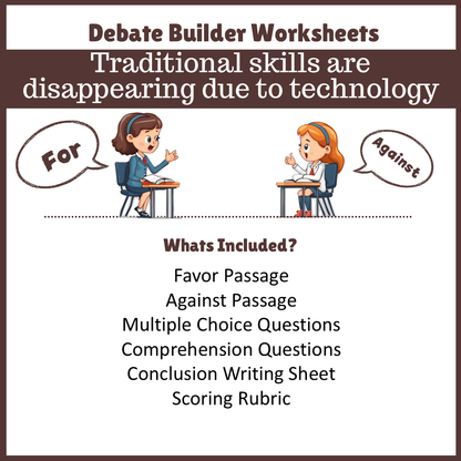 Traditional skills are disappearing due to technology | Favour and Against Worksheet Printable Activity