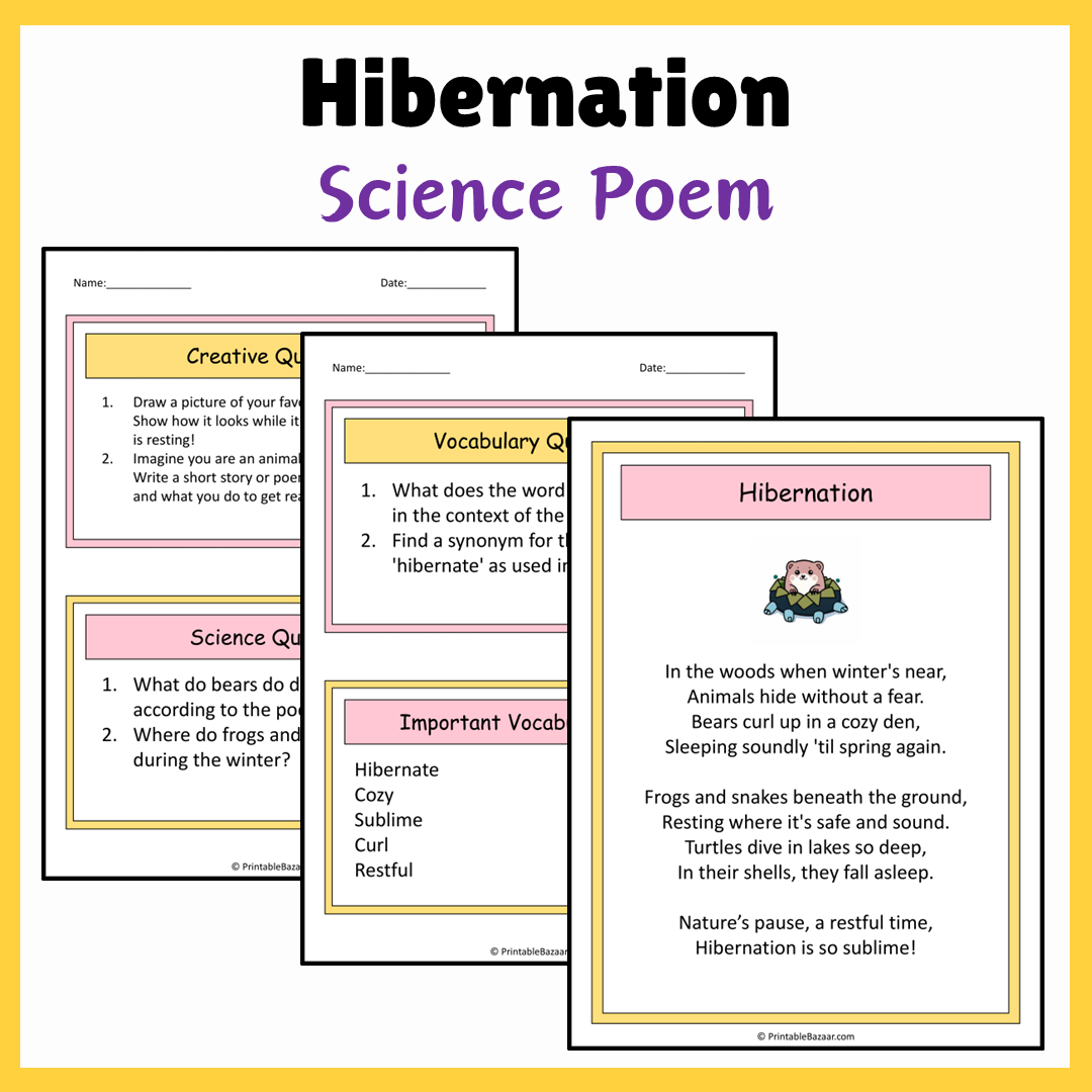 Hibernation | Science Poem Reading Comprehension Activity