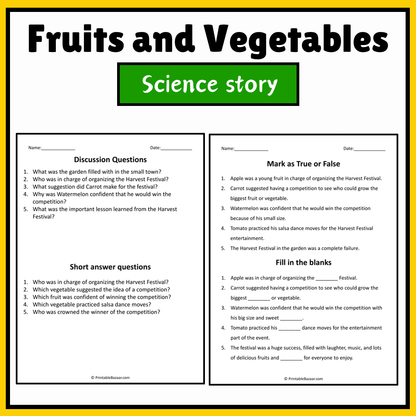 Fruits and Vegetables | Science Story Reading Comprehension Activity