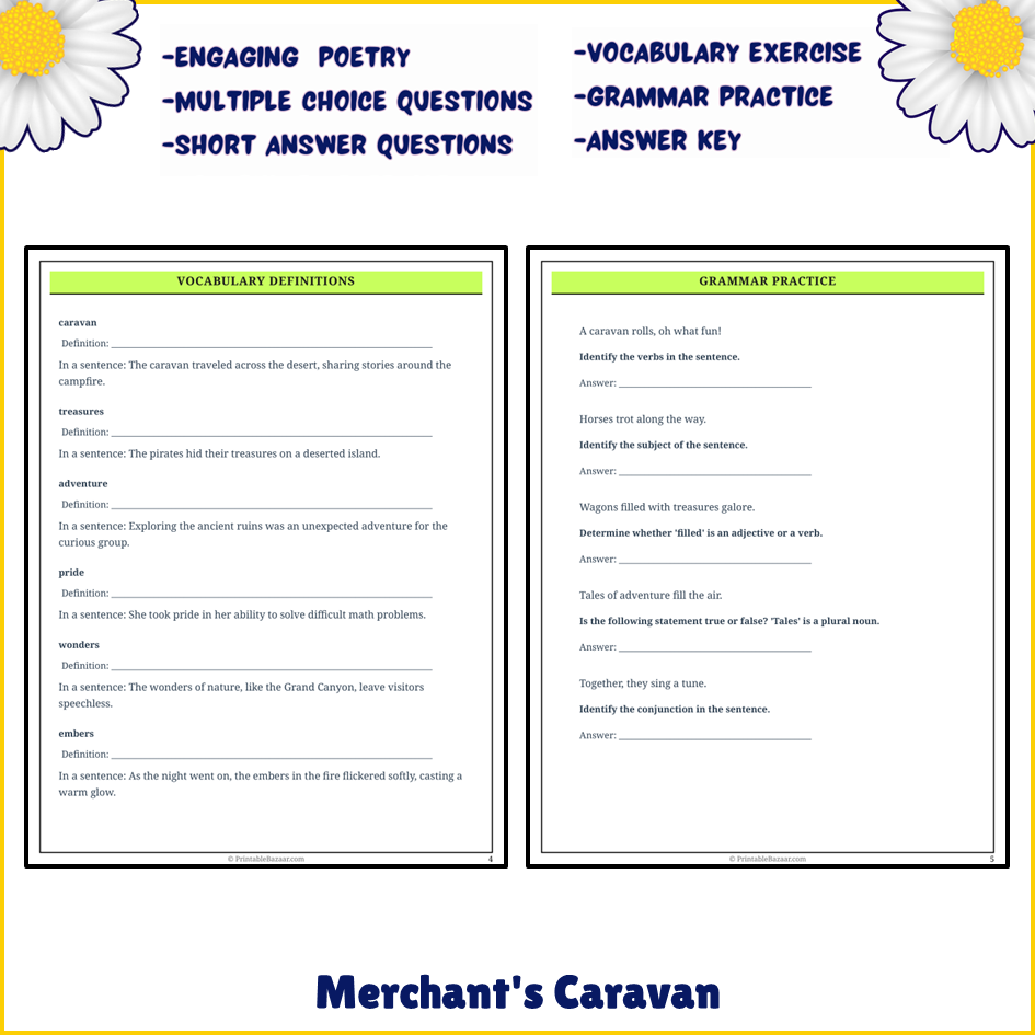 Merchant's Caravan | Poem Grammar Worksheet Printable Activity