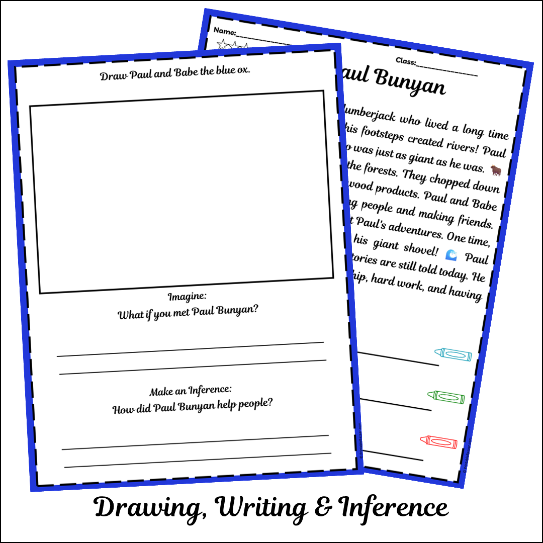 Paul Bunyan | Short Reading Comprehension Creative Worksheet