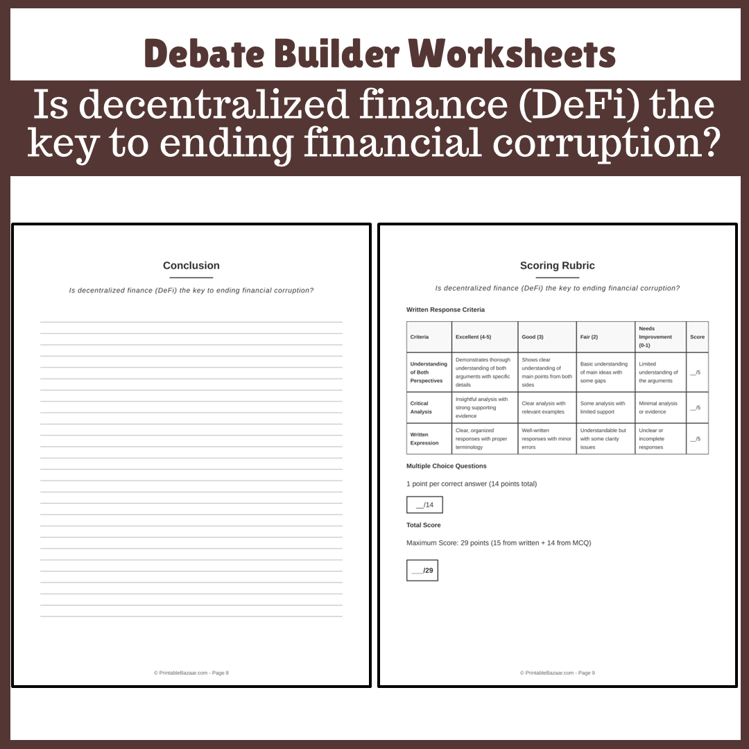 Is decentralized finance (DeFi) the key to ending financial corruption? | Favour and Against Worksheet Printable Activity